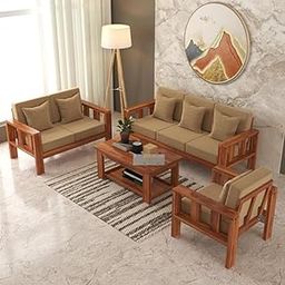 Wooden Sofa Set for Living Room | Wooden Sofa Set | 6 Seater Sofa Set | Solid Sheesham Wood Sofa Set for Living Room Furniture (3+2+1 Brown Natural Teak Finish)-image-44