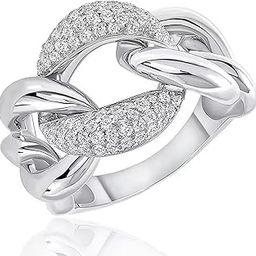 Lila Fashion Jewellery Interlocked Link Design Adjustable Ring for Men Boy Women Girl Stainless Steel Cubic Zirconia Ring (BZR_HC300-W-Ring-0010InterlockedSilver)-image-7