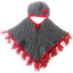 New Jain Traders - Combo of Hand Made Crochet Woolen Designer Poncho & Cap for Baby Girls-picture-24