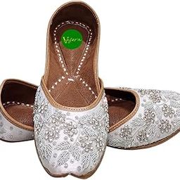 Amaira Handmade Punjabi Jutti/Mojari for Women, Girls | Silver Floral Embroidery & Beadwork | Both Side Cushioning | Model A1-image-11