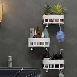 ZUCUR Plastic Bathroom Corner Shelf Organizer Stand Wall Mounted Bathroom Accessories with Hooks-image-58