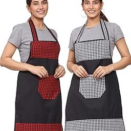 JMi Check and Plain Fabric Designer Waterproof Apron With Front Multi Purpose Pocket For Kitchen, Cooking, Dusting, Home. (Pack of 2)-13