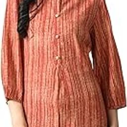 Women's Mandarin Collar Printed 3/4th Sleeves Rust Tunic-image-2