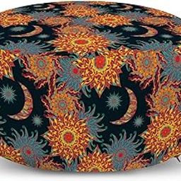 Lunarable Sun and Moon Pouf Cover with Zipper, Tropical Floral Swirls Ornate Sky Elements Curly Exotic Galaxy Representation, Soft Decorative Fabric Unstuffed Case, 30" W X 17.3" L, Multicolor-image-77