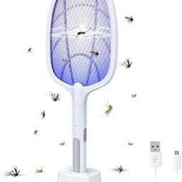 Electric Bug Zapper Racket, USB Rechargeable, LED Light, White-image-11