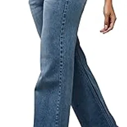 dolce crudo Women's Wide Leg High Rise Regular Length Stretchable Shaping Denim Jeans-picture-1