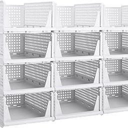 MECHDEL Wardrobe Organizer for Storage/Polypropylene Foldable & Stackable Closet Basket/Cupboard Organizer for Clothes/Mounted Closet Systems (FOLDABLE BASKET-WHITE, 10PCS)-image-36
