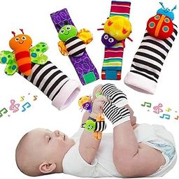 little PANDA Baby Rattle Toys Born Baby Cotton Socks and Wrist Rattle Newborn Foot Rattle Baby Essential Baby Gift 0-3 3-6 0-6 6-12 Months (1 Pair Socks+ 1 Pair Wrist)-50