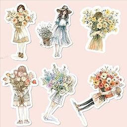 rukis Flower Girl Stickers Pack - 55 Pcs Large 10 cm Precut Aesthetic Watercolor Style - Glossy, Paper-Based, Self-Adhesive Stickers for Journaling, Cute Planner, Scrapbook & DIY-image-61