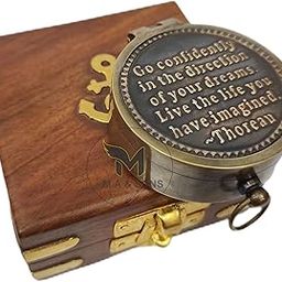 M.A & SONS Thoreau Go confidently 2'' antique brass Personalized Compass With Wooden Box ( Black Antique )-picture-20