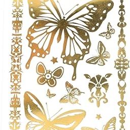 3D Temporary Tattoo Golden And Silver Metallic Sticker Big Butterfly Hair Tattoo Decoration Design Size 21x15CM - 1PC. (199)-1