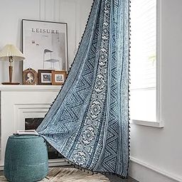 HUESLAND Cotton Door Curtain 7 feet Long, 1 Bohemian Eyelet Curtain (Door 7 x 4 ft, Tribal Style Blue)-20