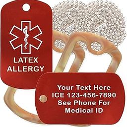 Latex Allergy Medical Alert ID Necklace with Silencer and 30" USA Ball Chain - Choose from 154 Colors - Personalized Design, Camo Desert, Metal Aluminum Silicone-image-76