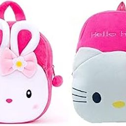 Blue Tree Kids School Bag Soft Plush Backpack Cartoon Bags Mini Travel Bag for for Girls Boys Toddler Baby Hello Kitty & Konggi Rabbit-image-2