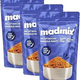 Madmix Baked Bhujia- Masala Masti | Jowar Millet Bhujiya | High Protein Vegan Snack | No Preservatives, Palm oil, Trans Fat | Healthy Snacks for Kids School Tiffin | Diabetic Snacks | Pack of 3 (125g X 3)-image-24