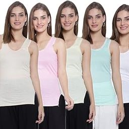 Women Pure Cotton Thick Strap Camisole/Spaghetti Combo (Pack of 5)-image-29