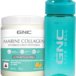GNC Marine Collagen | 200 Gm with Blue Sipper | Type 1 & Type 3 Collagen | Hydrolyzed Peptides |Hyaluronic Acid|Biotin |Vitamin C &E |Grape Seed Extract |Rosemary Extract |For Radiant & Youthful Skin | Healthy Skin, Hair & Nails |Formulated In USA-18