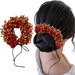 Artificial Plastic Gajra with Golden Beads Design Hairpin/ Clip/ Judabun/ Hair Accessories for Women & Girls - 2632, Pack of 1-20