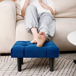 VEKONSA Soft Footstool with Wooden Legs, Velvet Upholstered Rectangular Ottoman, Ideal as a Cozy Sofa Footrest, Extra Seating, or Pet Perch in Compact Living Spaces-Blue-image-80