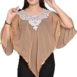 Poncho for Women's Georgette V Neck Hand Stiched Ponchu-19