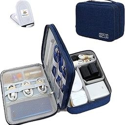 Nylon Double Layer Electronic Gadget Organizer Case, Cable Organizer Bag For Accessories With Mobile Stand - 27 X 20 X 9 Cm - Navy Blue - Model 1-picture-16