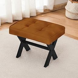 WellHouze Ottoman Foot Stool Vanity Stool Square Velvet Foot Rest Makeup Stool Small Chair for Vanity Modern Padded Seating Stool for Makeup Room Living Room Bedroom Office Brown-image-88