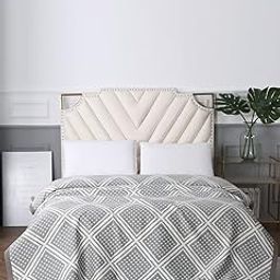 URBAN DREAM Abstract Geometric Square Weave Grey and White Bedspread-image-95