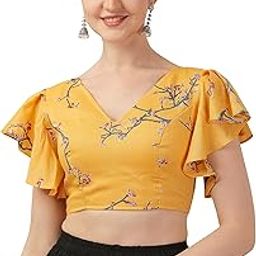 Cotton Readymade Blouse for Women, V-Neck, Rayon Ruffle Sleeve-image-59