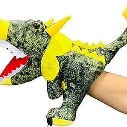Chi-Chimpu's Open Mouth Dinosaur Hand Puppets for Kids/Boys/Girls - Realistic Dinosaur Animal Puppets for Storytelling (Triceratops-Spotted Green)-image-41