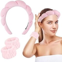 Spa Headband & Wristband Set for Women Girls – Sunflower Sponge Makeup Hairband & Coral Fleece Wash Bands for Face Washing, Skincare, Bath, Spa – Soft Non-Slip – Pink (Pack of 1)-image-76