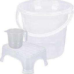 Kuber Industries Bathroom Set | Plastic Bathroom Combo Set | Bucket-Stool-Mug Set for Bathroom | Modern Bath Set | Set of 3 | Transparent-2