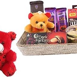 SFU E Com Premium Basket Loaded With Chocolates And Teddy Bear | Valentine Teddy Bear With Chocolate Combo | Valentine Chocolate Hamper | 417-14