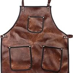 JZLEJC Gardening Apron, Leather Apron with Pockets & Cross-Back Straps, Waterproof Adjustable Stain Resistant Work for Kitchen BBQ Cooking Barber-image-27