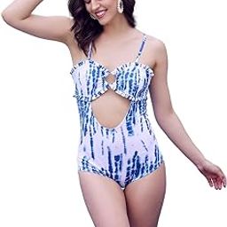 Blue White tie and dye Front Cut-Out Padded Bikini-image-84