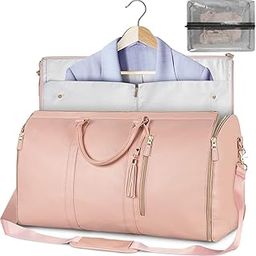 Garment Bags for Travel, Convertible Carry on Garment Bag Large Duffle Bags for Women, 2 in 1 Hanging Suitcase Suit Water Resistant Duffel Travel Bags with Shoe Pouch (Pink)-image-2