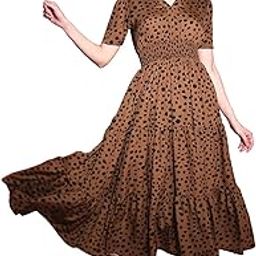 Women's Crepe Fit and Flare Printed Half Sleeve V-Neck Casual Dress-image-2