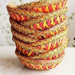 Handmade Colorful Net Covering Round Shape Bamboo Basket (Yellow, Small Size) -5 Pieces, natural (COLOBAM020)-image-41
