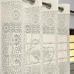Fabrilia Geometric Pattern Door Net Semi Sheer Grommet Curtains 7 Feet Long Set Of 2 For Living Room/Bedroom, Cream-10
