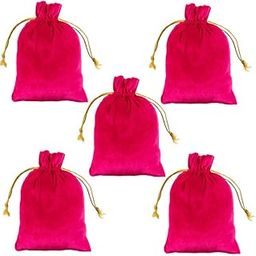 DLC set of 5 Velvet Potli Bags for Return Gifts, 5x7 inch Pink color pouch for Wedding gifts, Women Jwellery Handbag-image-21