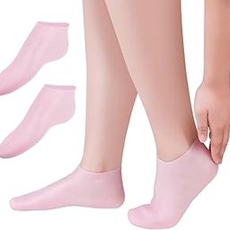 Deoxys Moisturizing Socks Women Foot Spa Pedicure Silicone Socks, Heel Protectors, Beach Protective Socks, Foot Mask Exfoliating Soft Gel Heel Socks, Gift for Christmas, for Dry Cracked Feet, Pink-21