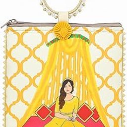 Designer Potli Bag with Bangle Handle, Beige Cotton, Digital Print Pattern, Traditional Style, 10 cm x 10 cm-image-86