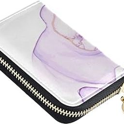 Pink Purple Marble Texture RFID Credit Card Wallet, Microfiber Leather Zipper Card Case Holder for Women-image-71