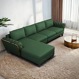 GRAPEWOOD Logan 6 Seater LHS L Shaped Sofa Set for Living Room (Green Fabric) Premium Fabric Sofa Set-image-94