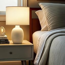 Decor & More – Modern Ceramic Base Bedside Table Lamp | Table Lamps for Home Decoration and Bedroom Decor with On/Off Button | Night Lamp with Cotton Fabric Shade Bulb not Included-image-25