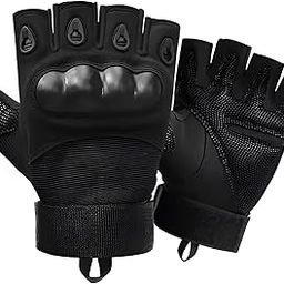 AUTOGUYS HF-1 Half-Finger Bike Riding Gloves TPR Knuckle Protection Tactical Hand Gloves for Bike - Bike Gloves Men Bike Accessories Washable Fabric (Size: L, Black)-image-66