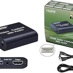 Video Capture Card with Audio,4K Live Streaming HDMI Video Game Capture Grabber Recording Device with Mic Input and Stereo Audio Output for Full HD 1080P 60FPS Acquisition, Live Broadcasting-0