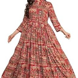 Women's Printed Ethnic Mandarin Collar Long Dress(Gown) with Mirror Work-picture-14