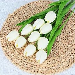VRB Dec™ 5 Pcs Artificial Tulip Lily Flower Sticks for Gifting, Bedroom, Balcony, Office Corner, Living Room & Restaurant Centerpieces Decoration, vase Decoration and Craft(White, 5)-image-52
