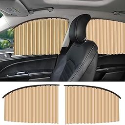 KUST Universal Fit Magnetic Car Side Window Privacy Sunshade, Removable Car Sun Shade Side Window Curtains, Magnet Pleated Curtains for Window (4PCS) (Cream)-image-1