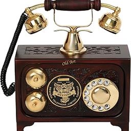 Vintage Collection Brass and Brown Wooden Carving Decorative Showpiece Telephone (Non Working) Decor Telephone only for showpeace-19